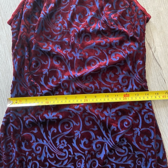 Vintage CDC 90s Prom Dress Maxi Gown Burnout Velvet Filigree Wine Blue USA -Sz 6 - Picture 7 of 10